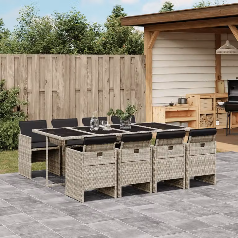 Set Pranzo da Giardino vidaXL in Polyrattan con Piano in Vetro e 9 Cuscini Grigio Antracite