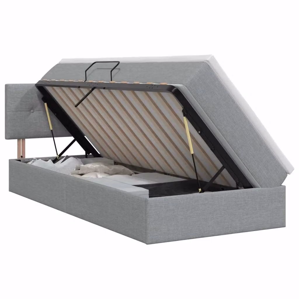 Letto con contenitore e materasso ibrido vidaXL in tessuto Grigio e Bianco L: 100 cm, P: 200 cm, H: 45 cm – 2