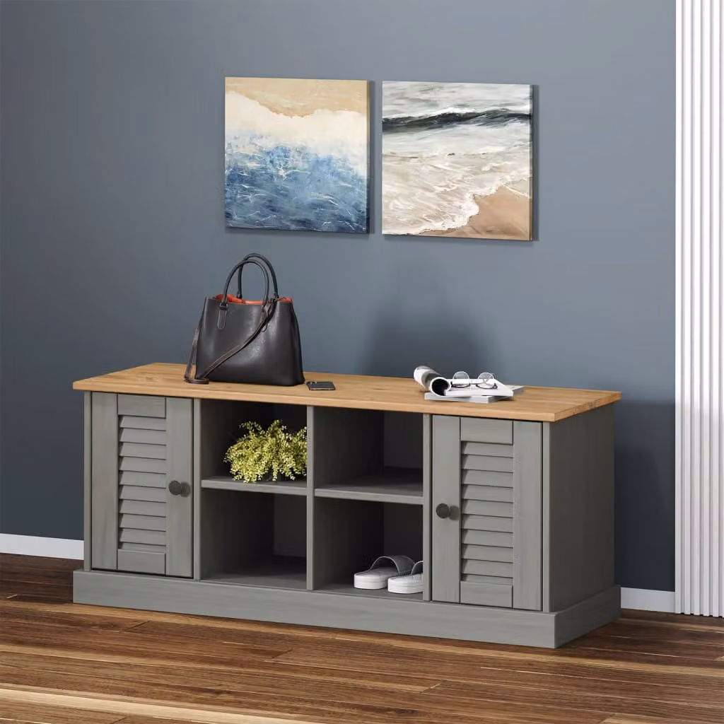 Panca porta scarpe vidaXL VIGO grigia in legno di pino massello, L 106 cm x P 35 cm x H 45 cm