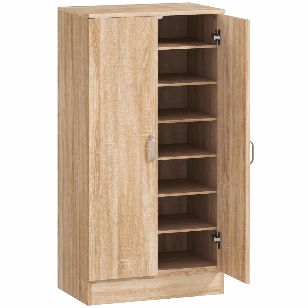 Scarpiera XYLO in legno marrone con 2 ante soft-close e ripiani regolabili, H 108 cm x L 76 cm x P 35 cm – 2