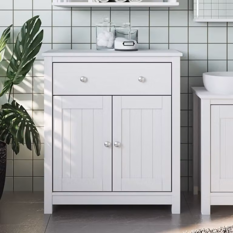 Mobile da bagno vidaXL BERG in legno massello di pino bianco L: 69,5 cm, P: 34 cm, H: 80 cm