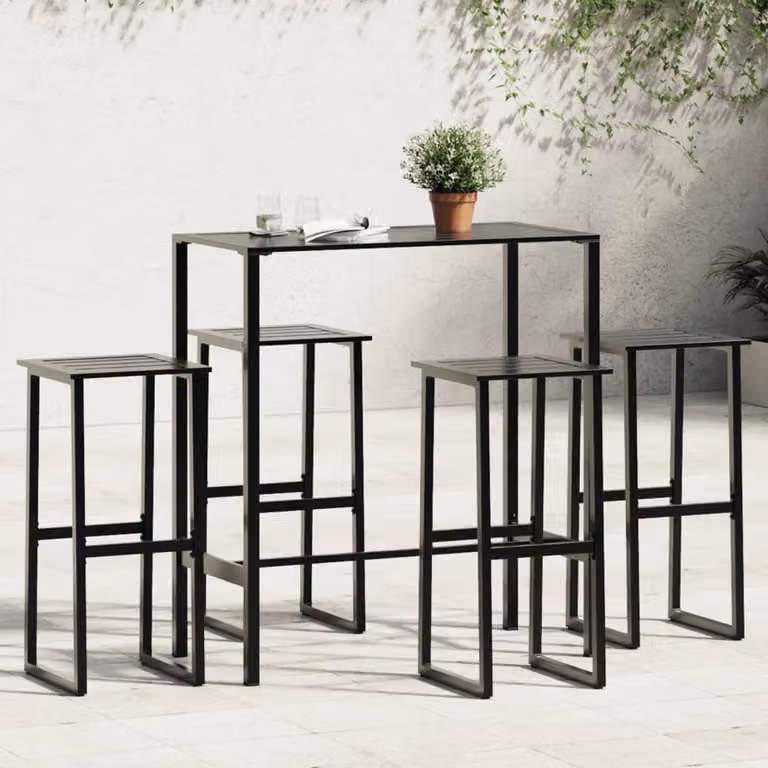 vidaXL Set Bar da Giardino 5pz Nero in Acciaio Verniciato a Polvere