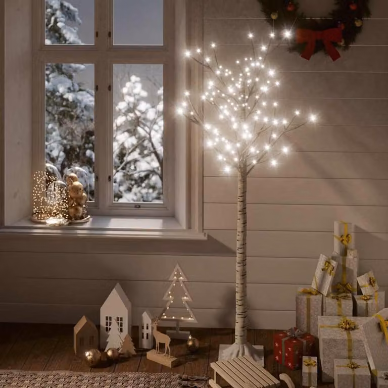 Albero di Natale Salice Bianco vidaXL con 156 LED a luce bianca fredda per interno ed esterno, Altezza: 1,5 m