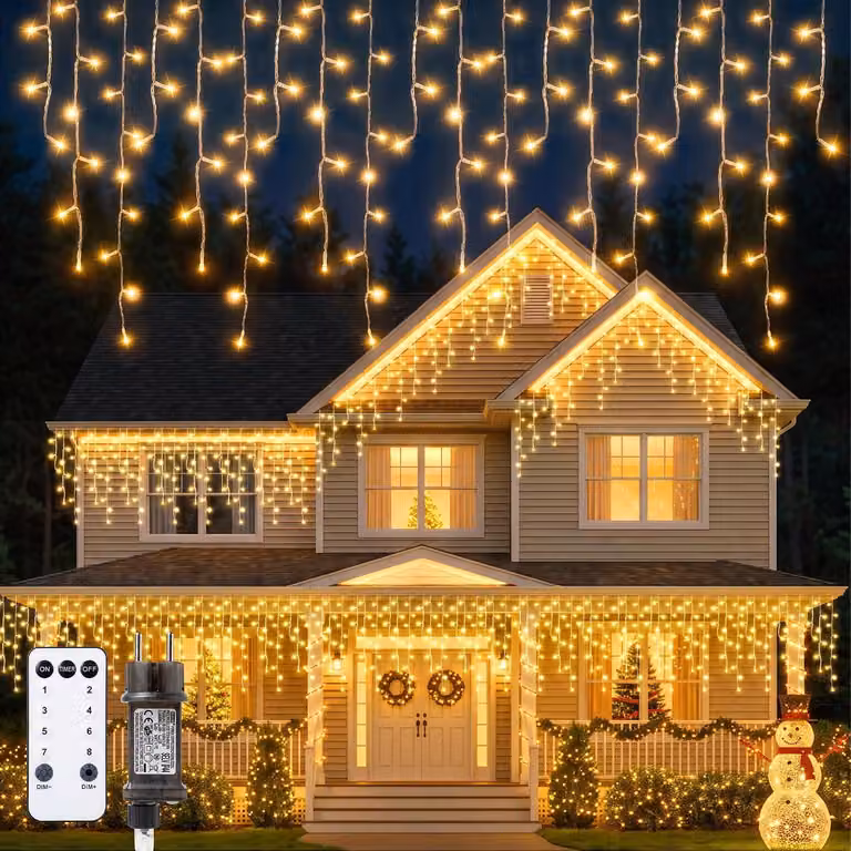 Catena luminosa a forma di stalattiti, con 180 LED bianco caldo, cavo principale di 4,5 metri, adatta per uso esterno