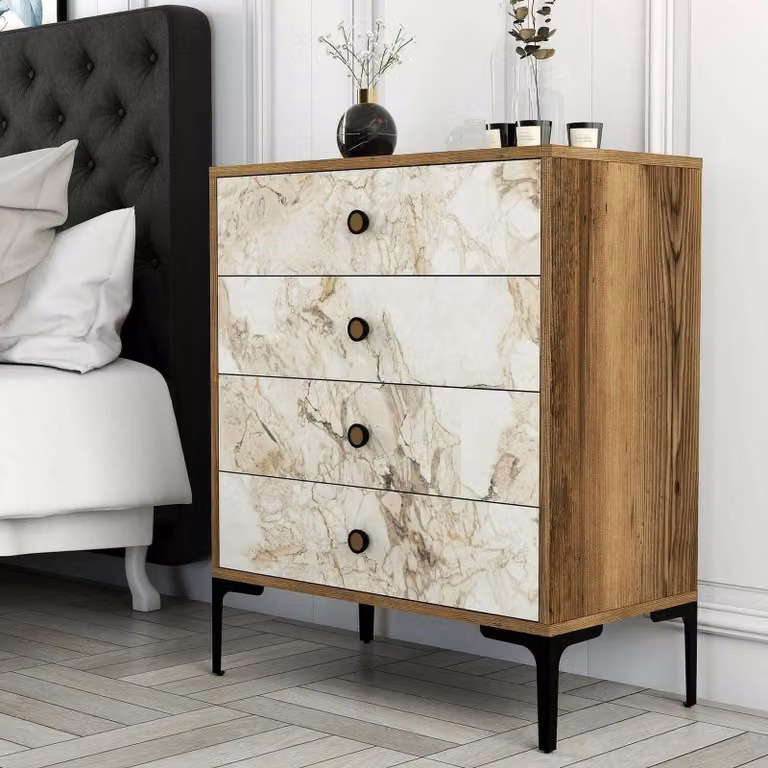 Dmora Cassettiera Molly 40x76x90.7h cm Marrone Noce, 4 Cassetti Apertura Scorrevole
