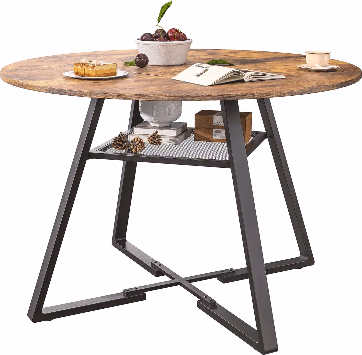 ProximaX Tavolo da pranzo rotondo per 4-6 persone, Ø120 Tavolo da cucina in stile industriale con gambe in acciaio, per sala da pranzo, cucina, ufficio, rovere