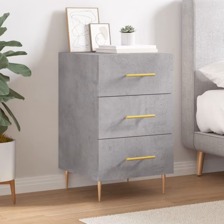 Comodino moderno vidaXL in legno e metallo, colore grigio cemento, L/P/H: 40 x 40 x 66 cm