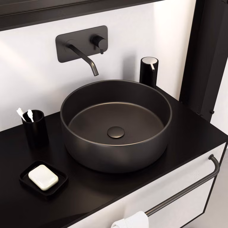 Lavabi in Vetroceramica rotondi, diametro 36 cm, colore nero
