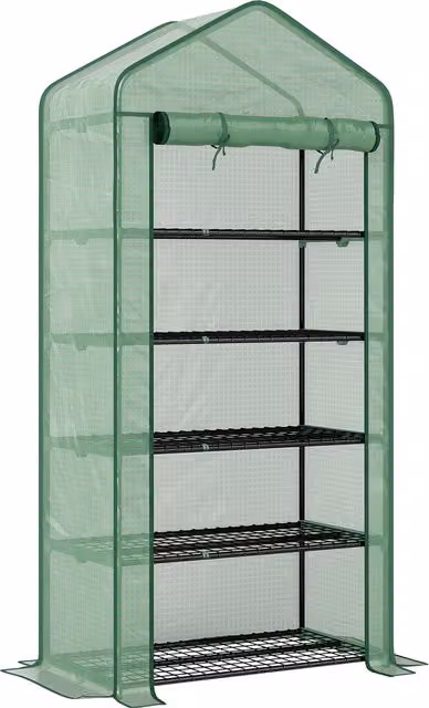Serra da giardino Outsunny per orto a 5 livelli con ingresso avvolgibile, in acciaio e polietilene, Verde, L/P/H: 90 x 49 x 193 cm
