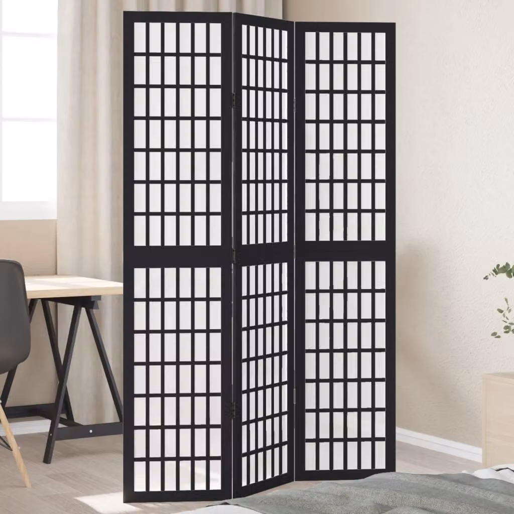 Divisorio Ambienti vidaXL in Legno di Paulownia Nero con 3 Pannelli, Altezza: 180 cm, Larghezza: 105 cm