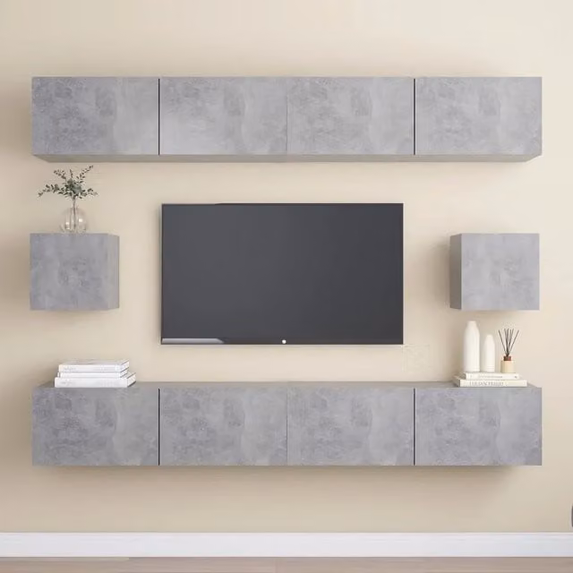 Set di Mobili Porta TV 6 pz-Set di 6 Credenza per TV Grigio Cemento in Legno Multistrato 648810