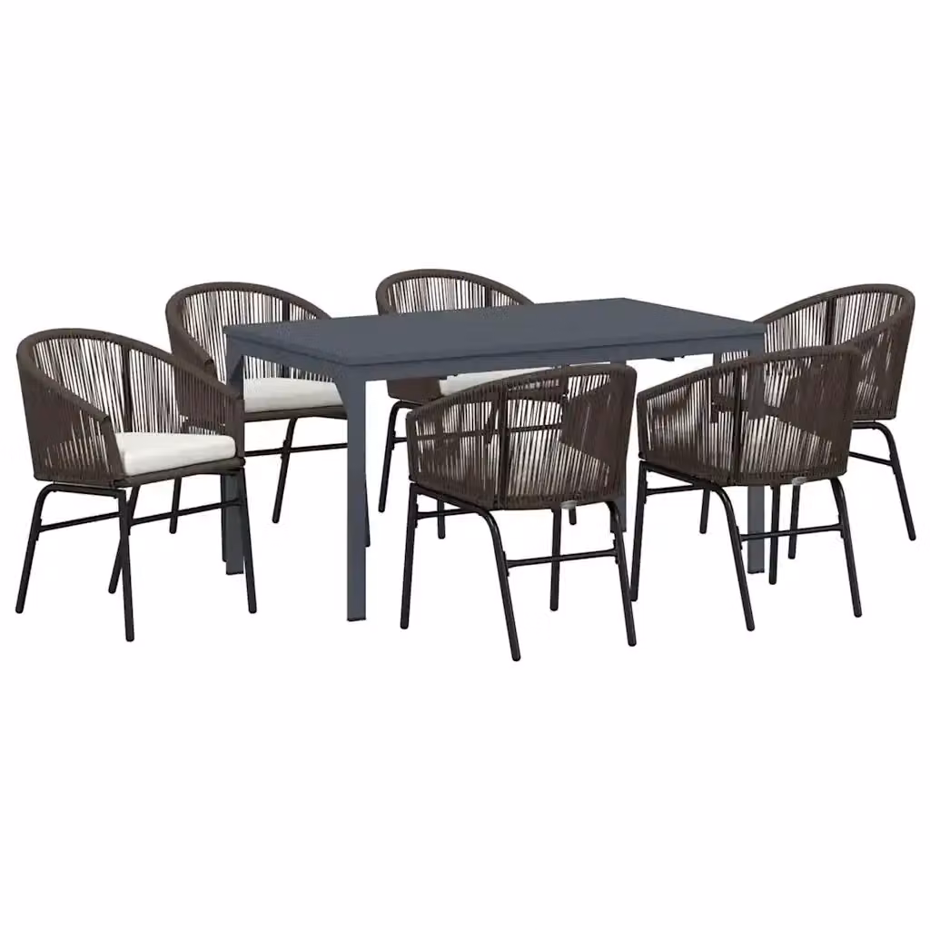 Set da pranzo per giardino e terrazza vidaXL in polyrattan marrone, 7 pezzi – 2
