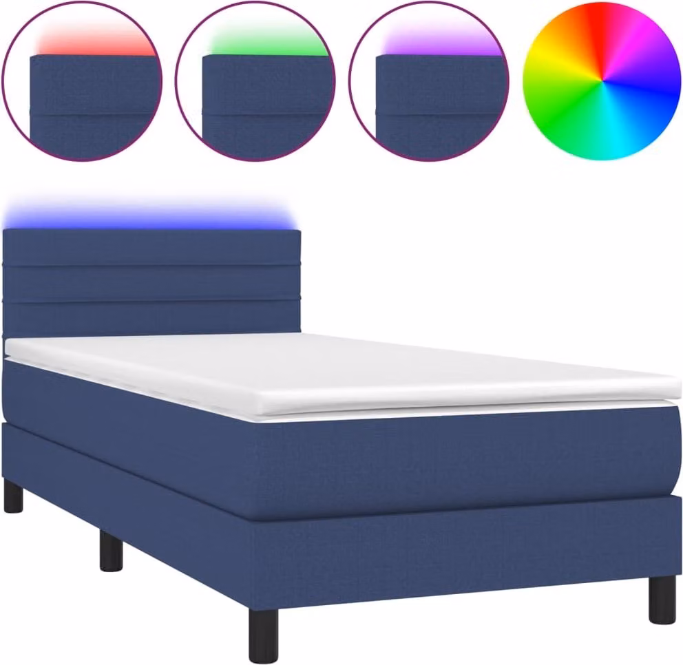 Letto a Molle con Materasso e LED Blu 90x200 cm in Tessuto