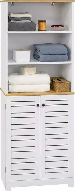Cassettiera per Bagno - Cassettiera - Armadio per Bagno con 3 Scomparti e 2 Porte - 60x30x160cm
