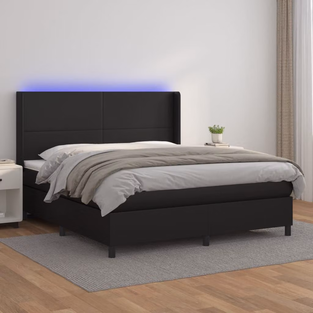 vidaXL Letto a Molle con Materasso e Illuminazione LED in Similpelle Nero L/P/H: 180 x 200 x 128 cm – 1