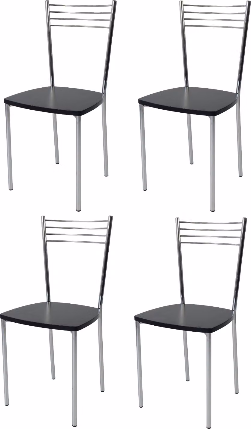 t m c s Tommychairs - Set di 4 sedie moderne ELENA per cucina e sala da pranzo, struttura robusta in acciaio cromato, sedile in legno in colore nero anilina