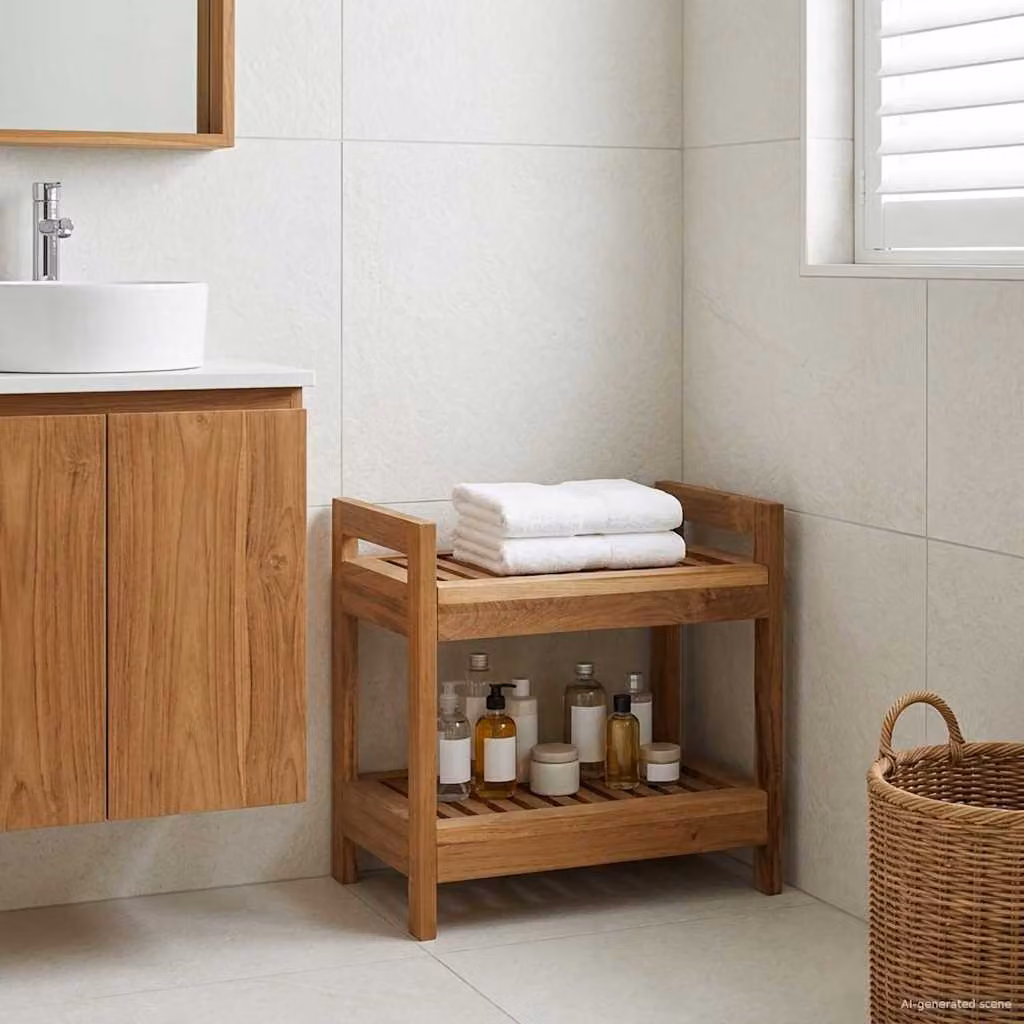 vidaXL Mensola da bagno in legno di teak solido Naturale L: 45 cm, P: 30 cm, H: 45 cm