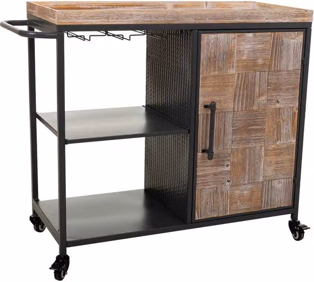 Scaffale portabottiglie con ruote WANDERLUST DECO in legno e metallo grigio e marrone L: 100 cm, P: 40 cm, H: 83,5 cm