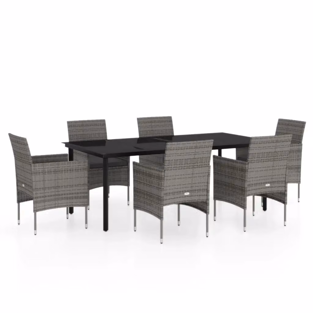 Set da pranzo da giardino vidaXL in polyrattan con cuscini grigi e neri composto da 7 pezzi – 2
