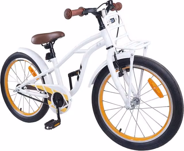 Bicicletta per bambini da 18 pollici bianca con struttura in metallo e pneumatici in gomma per bambini dai 5 ai 7 anni