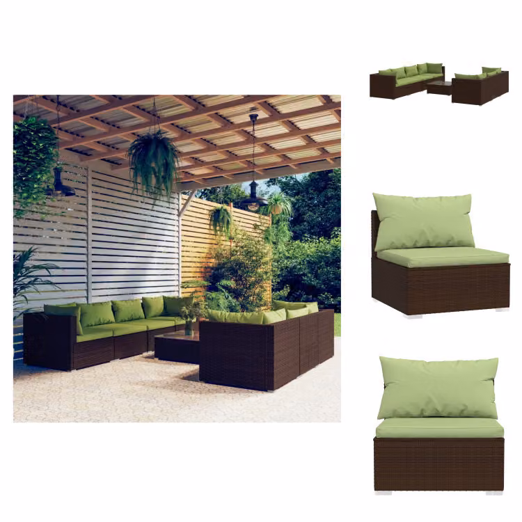 vidaXL set salotto da giardino 8 pezzi con cuscini in poly rattan marrone - Set di mobili da giardino