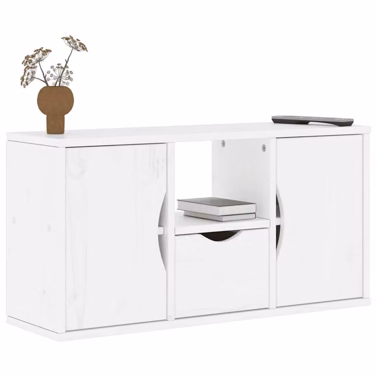 vidaXL Mobile Porta TV ODDA in legno di pino bianco con cassetto e ruote L 79 cm x P 24 cm x H 40 cm