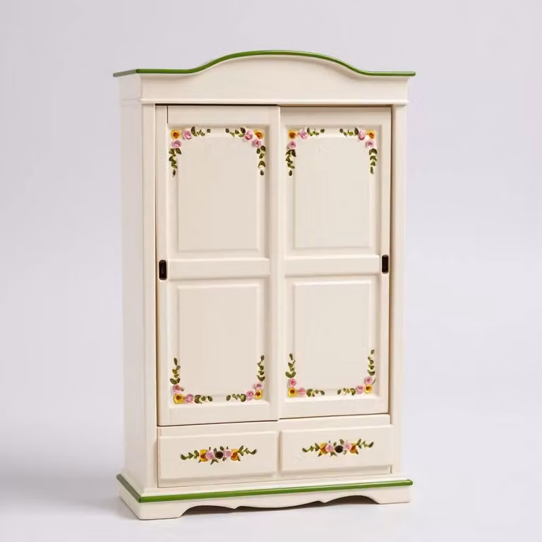 Armadio con 2 ante scorrevoli in legno stile shabby chic bianco e verde Mobili 2G L: 122 cm, P: 59 cm, H: 200 cm