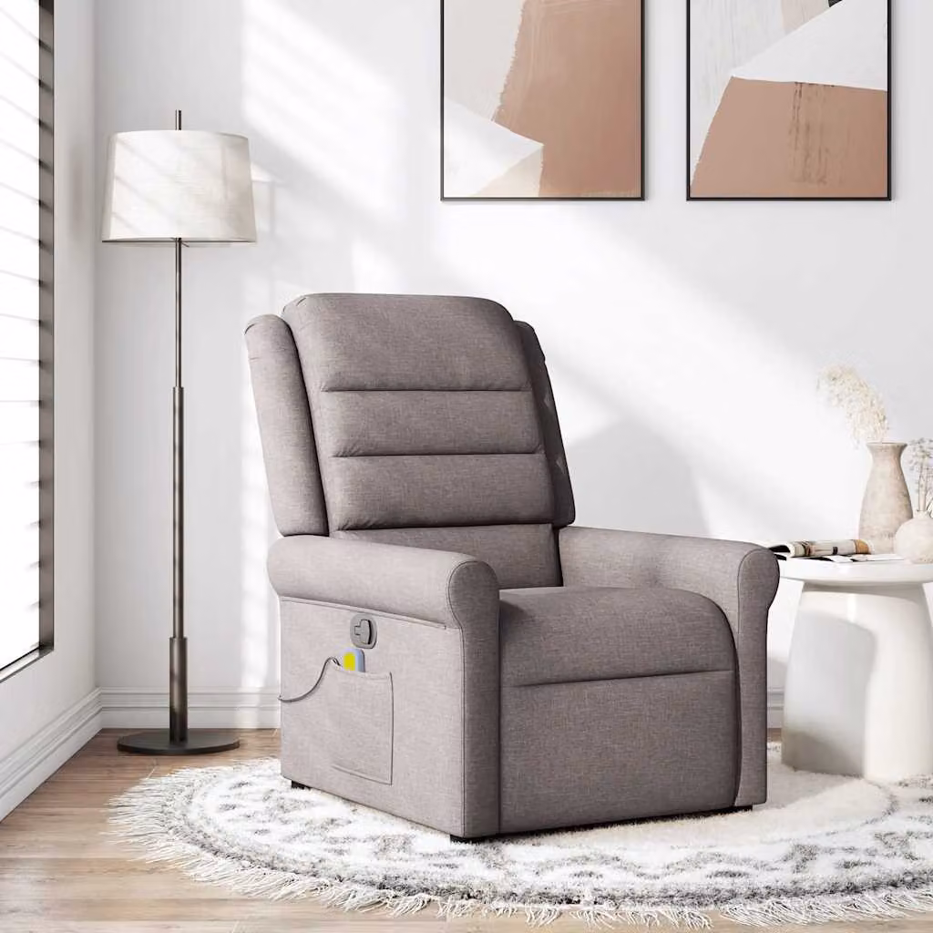 vidaXL Poltrona Reclinabile Relax in Tessuto Beige e Grigio con Braccioli e Regolazione Manuale