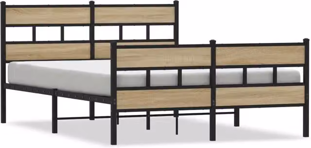 Letto matrimoniale | Letto per adulti | Giroletto senza Materaso in Metallo Rovere Sonoma 160x200 cm