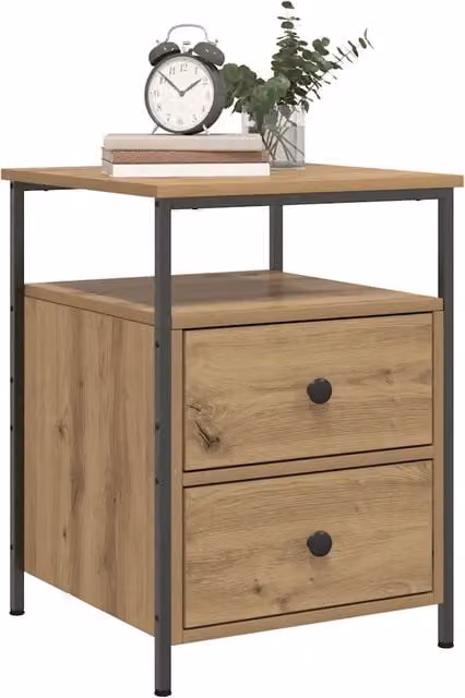 Set di 2 comodini moderni vidaXL in legno e metallo color rovere per camera da letto L/P/H: 44 x 45 x 60 cm