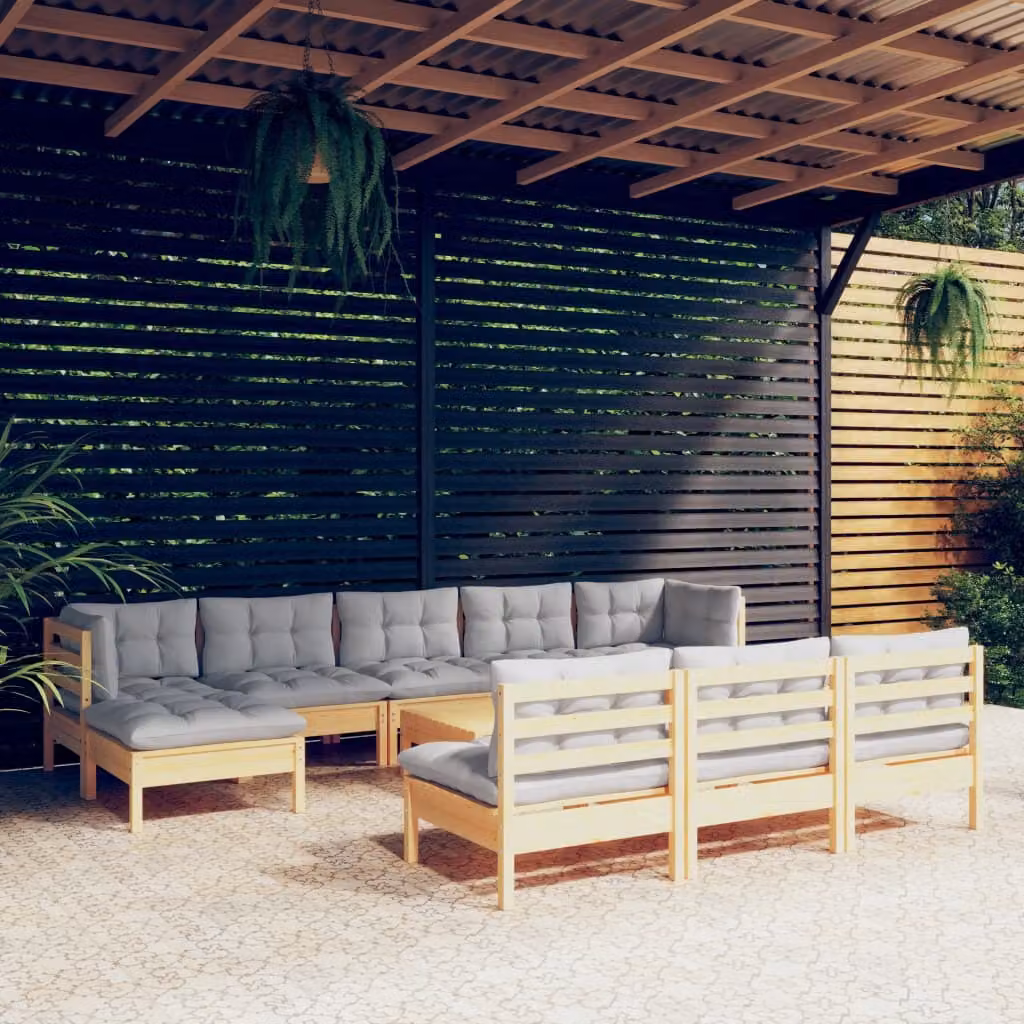 Maison Exclusive - Set Divani da Giardino 11 pz con Cuscini Grigi Massello di Pino