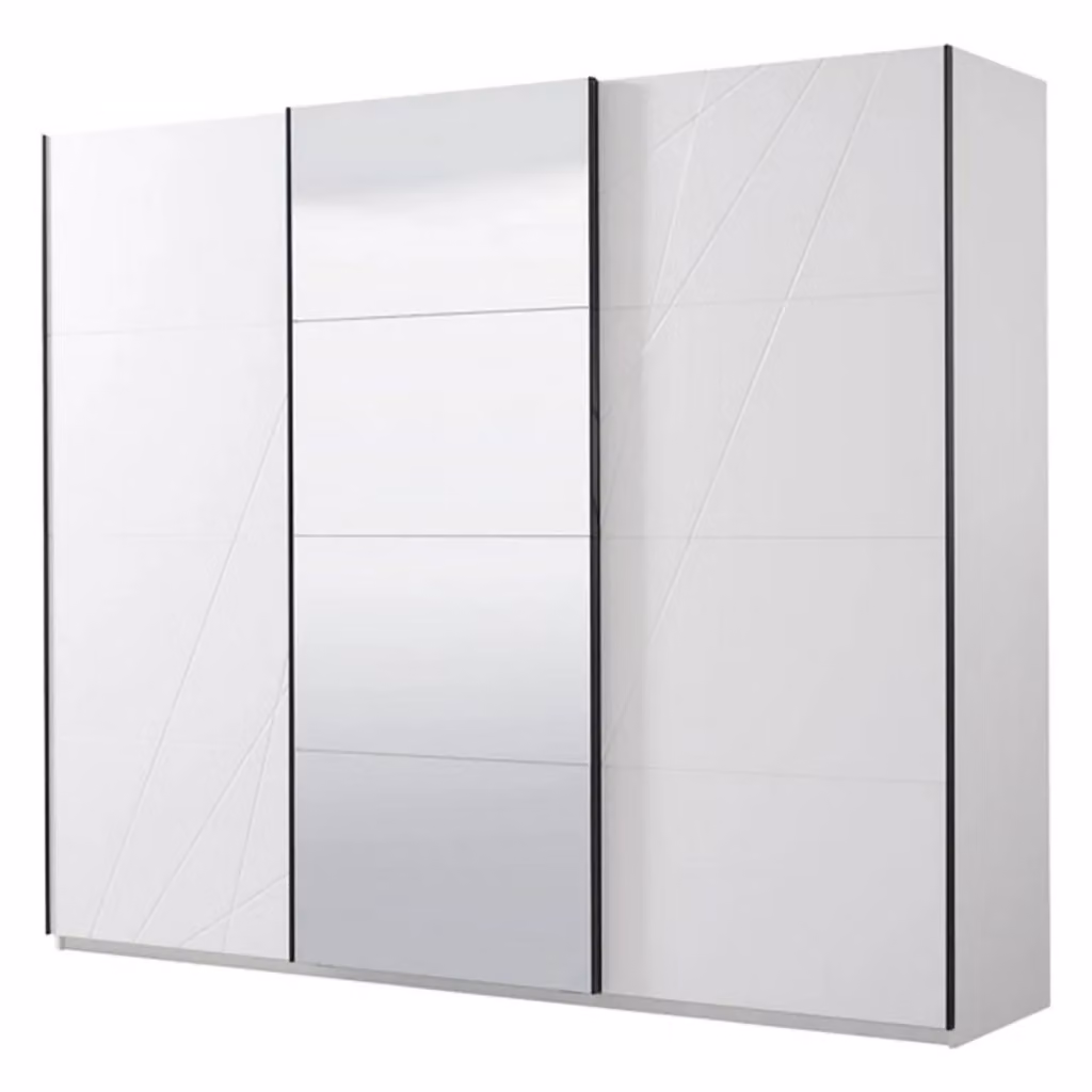 Armadio da camera da letto Rutino DMORA con ante scorrevoli, bianco opaco, L: 262.5 cm, H: 224 cm – 2