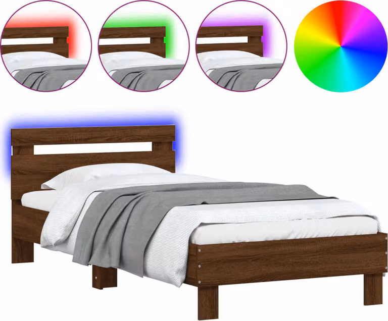 Giroletto con Testiera e LED Rovere Marrone 90x190 cm