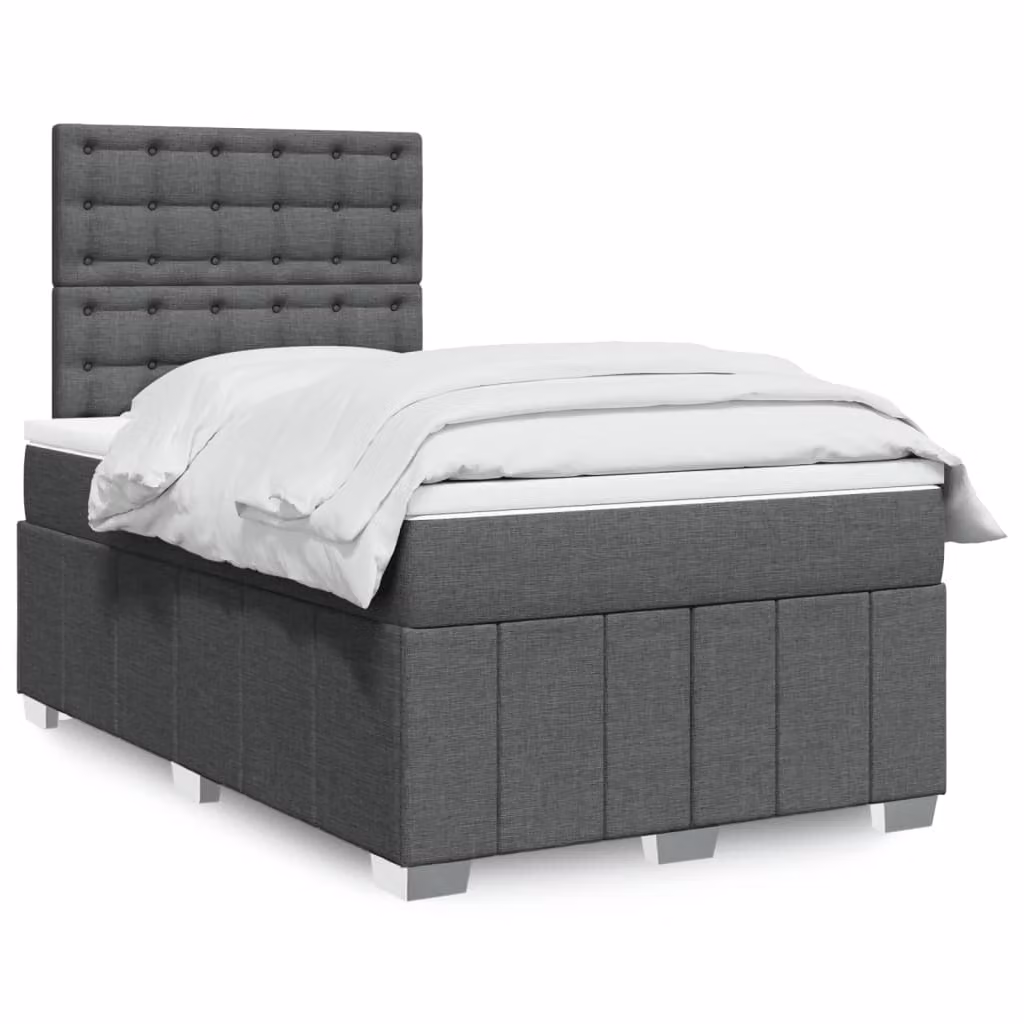 vidaXL Giroletto a Molle con Materasso Ibrido in Tessuto Grigio e Bianco L/P/H: 120 x 200 x 190 cm