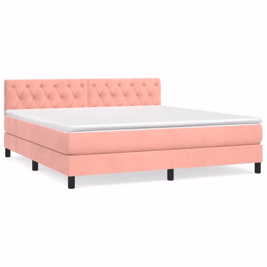 Letto con Giroletto a Molle e Materasso Ibrido vidaXL in Velluto Rosa e Bianco L/P/H: 160 x 200 x 78 cm – 2