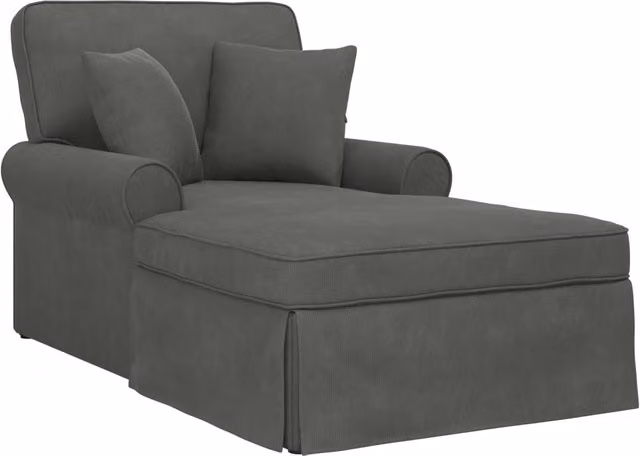 Chaise Longe Moderna con Gonna in Tessuto di Velluto a Costine Grigio, Set da 3 Pezzi con Cuscini e Coperture Rimovibili CFW6618489