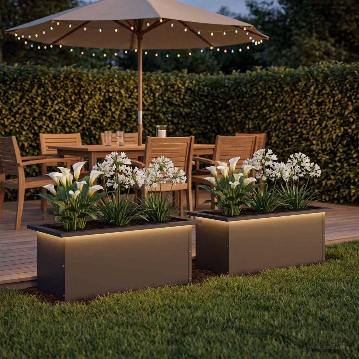 Set di 2 fioriere da giardino vidaXL con LED in acciaio nero L 60 x P 30 x H 30 cm