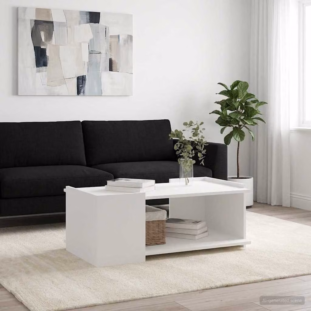 vidaXL Tavolino da salotto moderno in legno MDF bianco L 90 cm x P 50 cm x H 33 cm