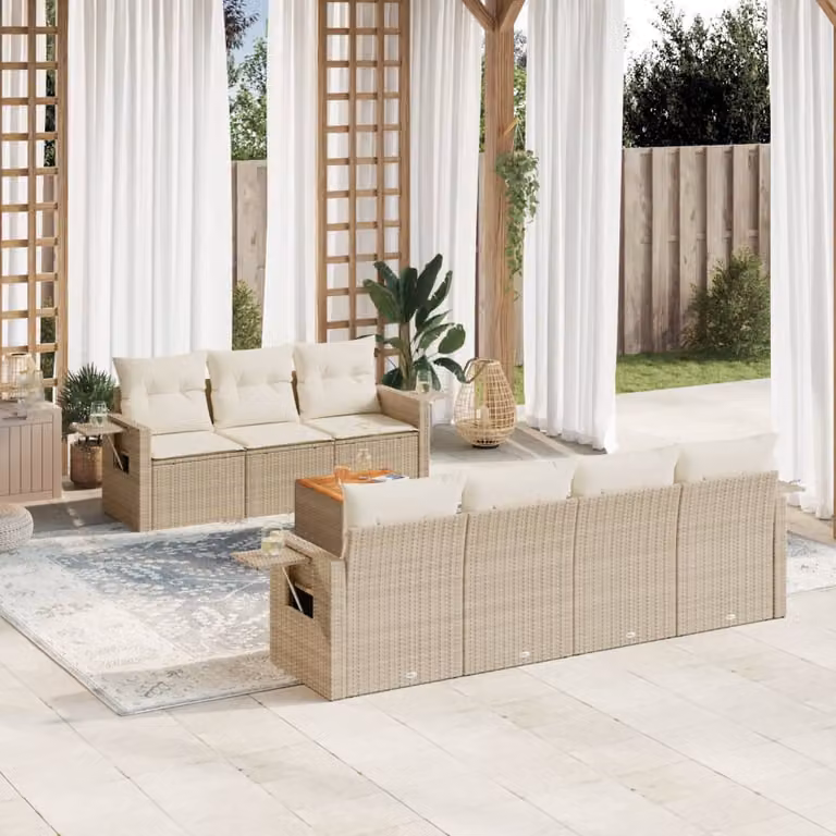 vidaXL Set Divano da Giardino 8 pz in Polyrattan con Cuscini Beige e Rivestimenti Rimovibili