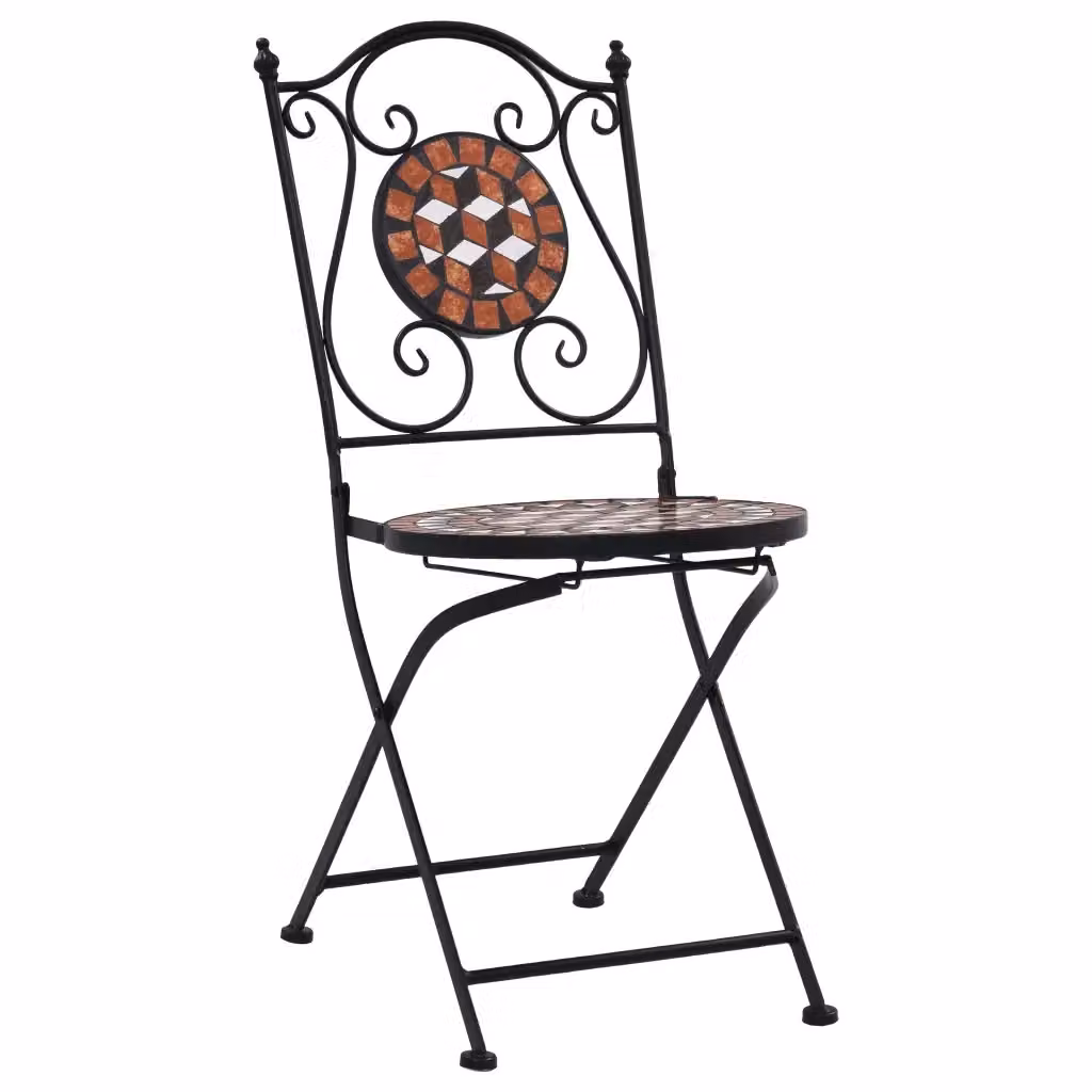 Set Bistrò vidaXL da 3 pezzi con Mosaico in Ceramica Multicolore e Acciaio Verniciato a Polvere, Terracotta