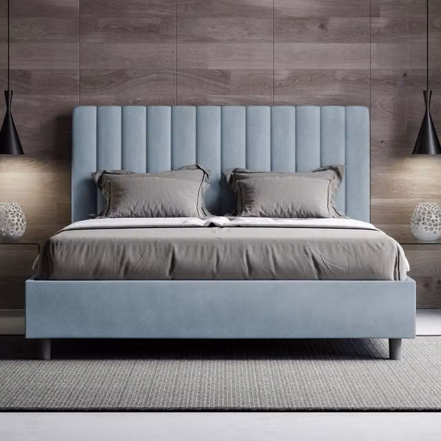 Letto matrimoniale king size Agueda ityhome con rete imbottita in microfibra azzurro L: 170 cm, P: 200 cm