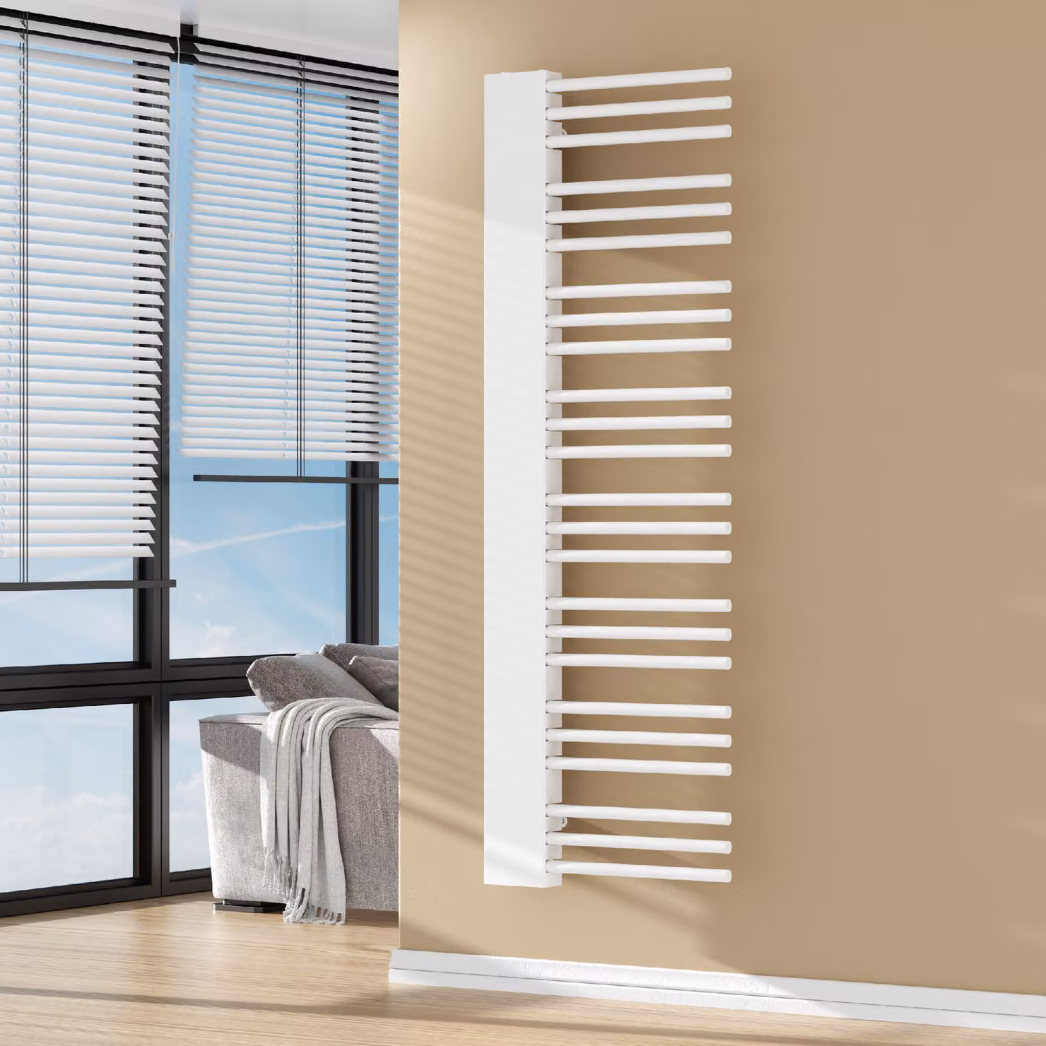 Radiatore per asciugamani 'Kviteseid' con distanza di collegamento di 50 mm in acciaio 146 x 45 cm Bianco