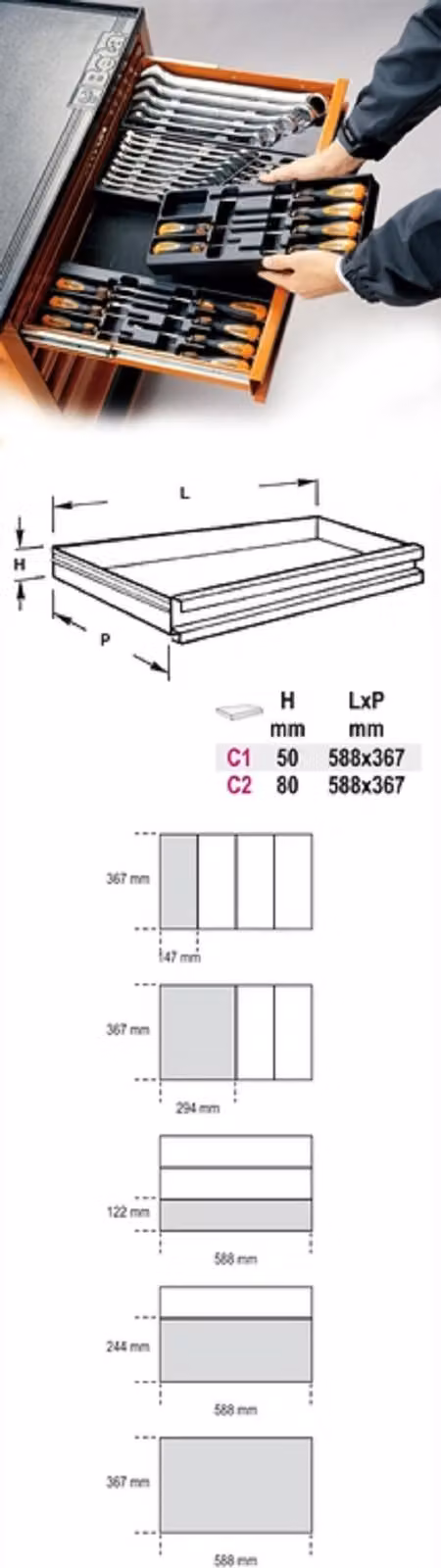 BETA Inserto termoformato fisso con 2 martelli + 2 scalpelli