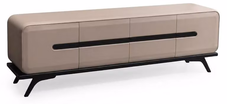 Mobile TV moderno, beige, con vetro e metallo, ideale per il soggiorno, design