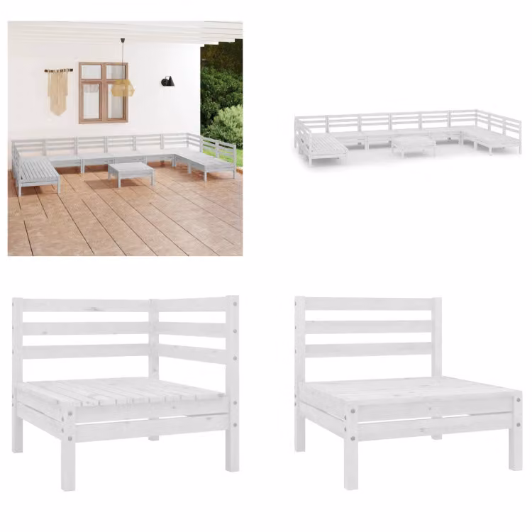 vidaXL set salotto da giardino 11 pezzi pino massiccio bianco - Set mobili da giardino - Set mobili da giardino - Set mobili da giardino - Set mobili da giardino