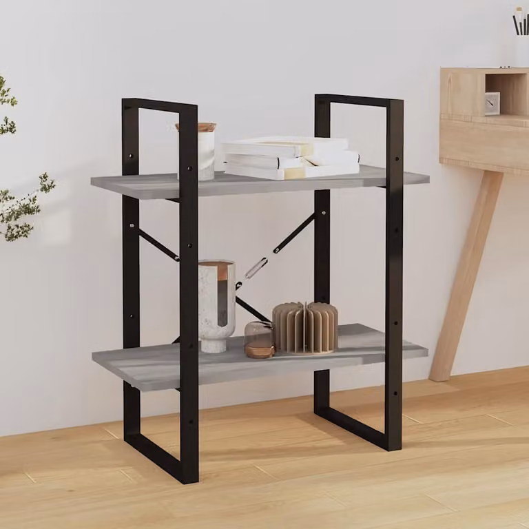 Libreria moderna vidaXL a 2 ripiani in legno e metallo, colore grigio, da appendere a parete, L: 60 cm, P: 30 cm, H: 70 cm