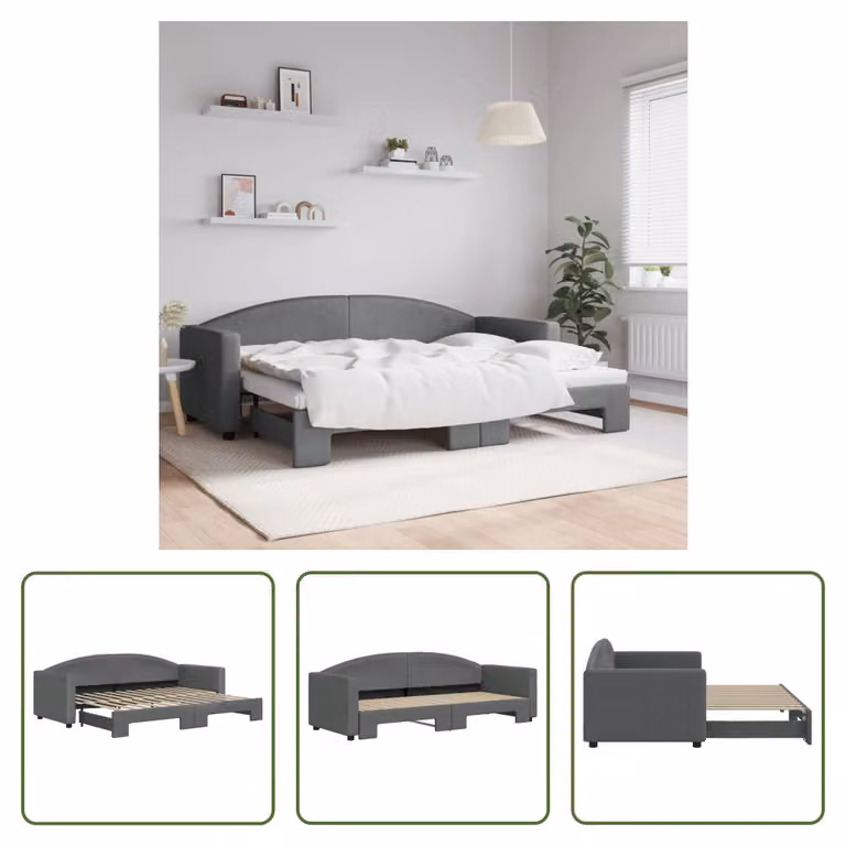 The Living Store letto da giorno allungabile grigio scuro 80x200 cm in tessuto