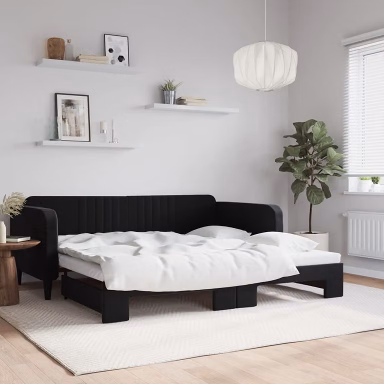 vidaXL Divano Letto Moderno in Velluto Nero con Letto Estraibile L/P/H: 223 x 110 x 75 cm, Dimensioni Letto: 100 x 200 cm