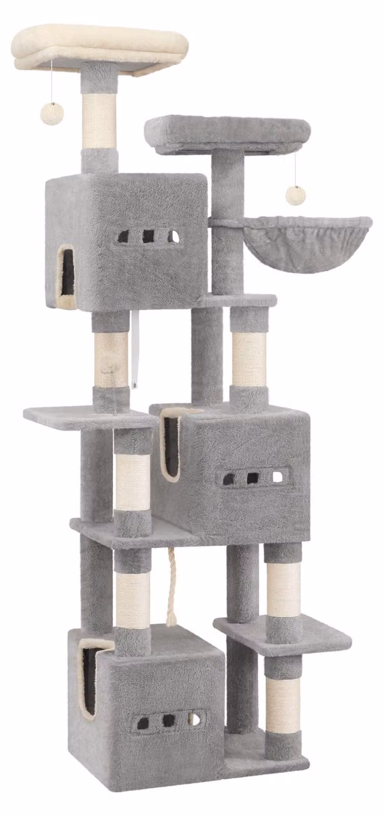 Albero per gatti - Struttura per gatti - Mobile per gatti - Casa per gatti - Torre per gatti - Altezza: 193 cm - Colore: Grigio chiaro moderno - 7 livelli