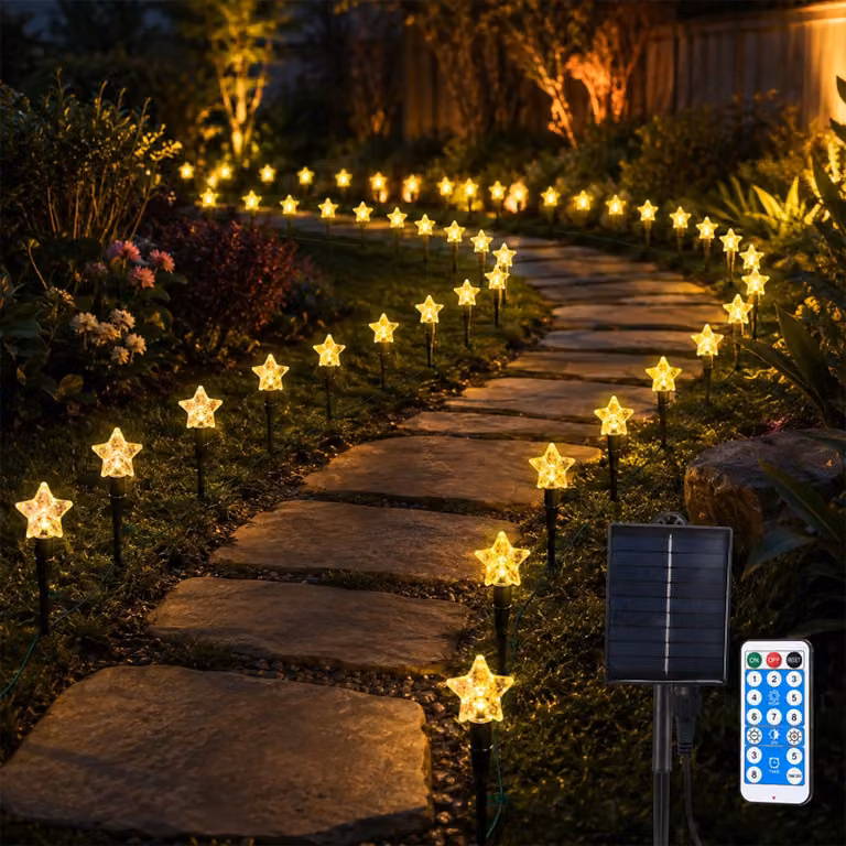 Catena luminosa solare con 50 LED, 5 metri, 8 modalità, grado di protezione IP65, luce bianco caldo